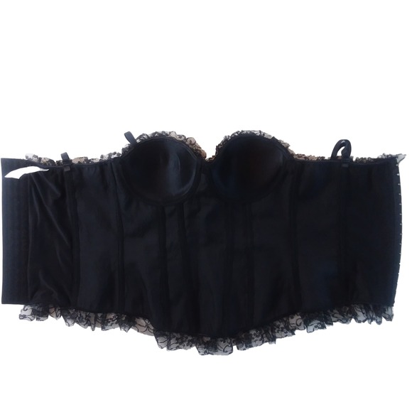 Black & Gold Floral Lace Trim Corset Top Steampunk Gothic Lolita Victorian - Picture 12 of 15